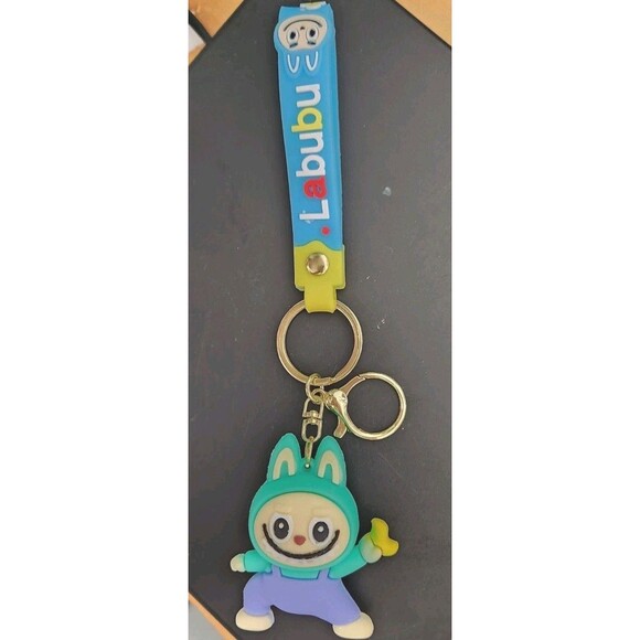 2 LABUBU Monsters Key Chains Anime Accessories - NWOT Pink Aqua Backpack Clip - Picture 3 of 5